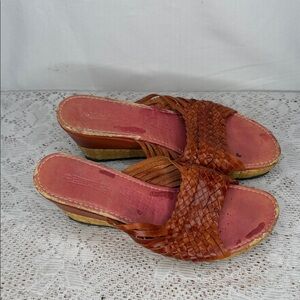 Pokana braided leather slip on open toe wedges sandals sz 7